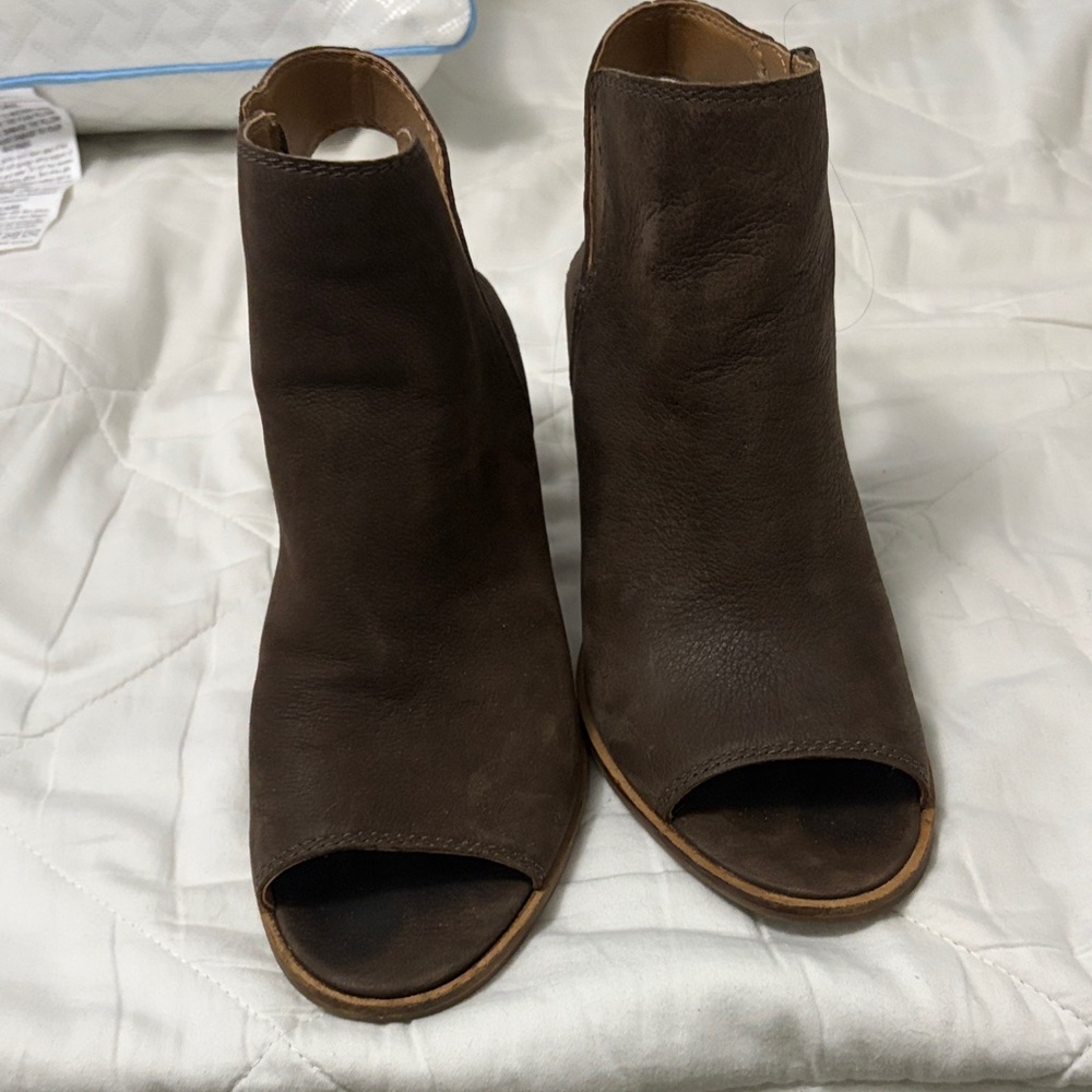 Lucky Brand Dark Brown Open-Toe Ankle Booties